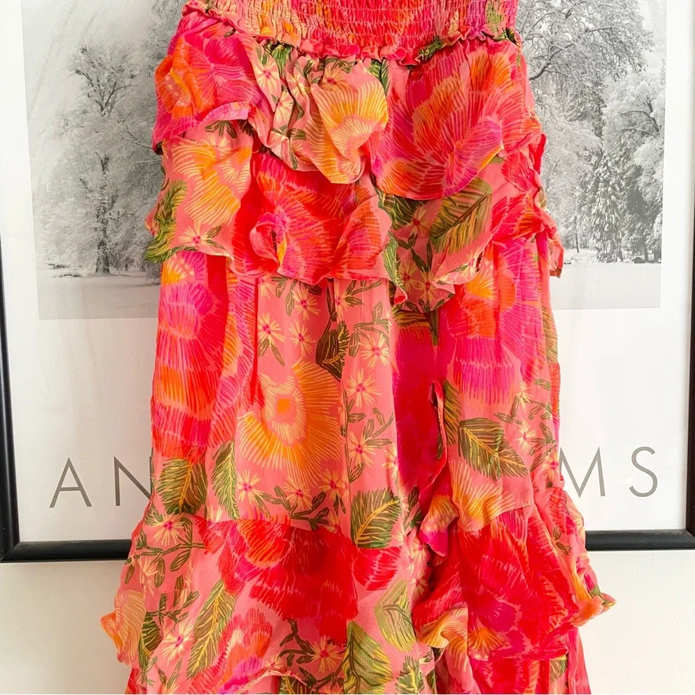 Farm Rio Blooming Floral Maxi Dress XS Smocked Puff Sleeve NWT - Picture 14 of 16